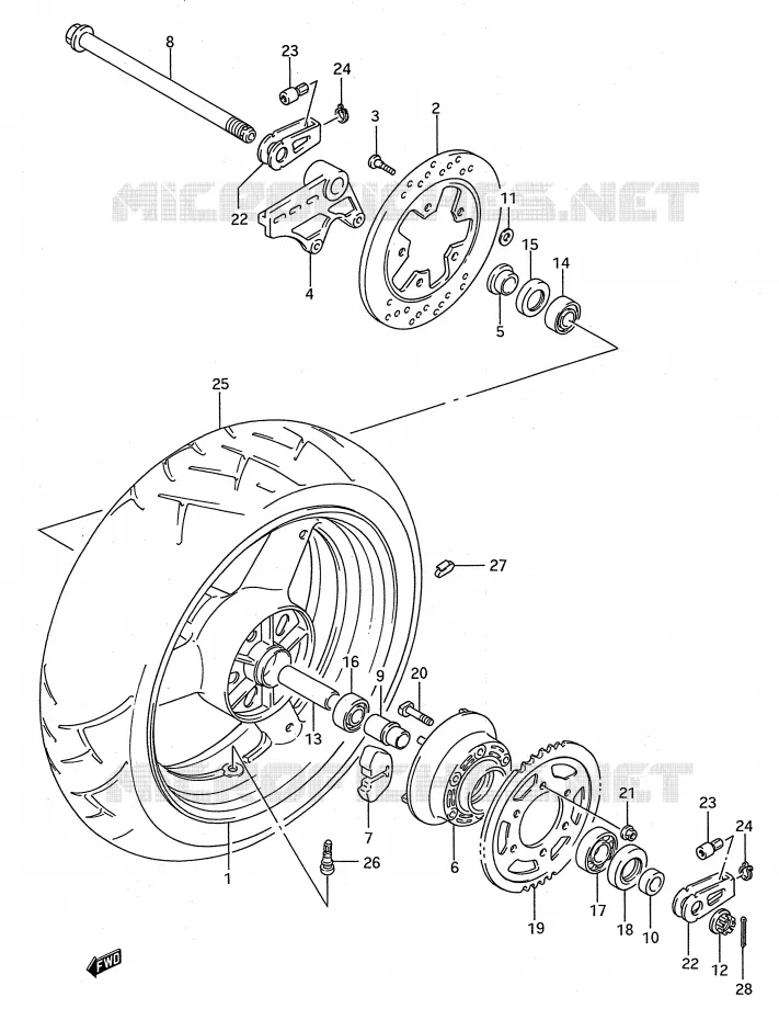 ROUE ARRIERE (MODELE N/P) Suzuki MOTO 750 GSX-R 1992  GSX-R750WN(E28)