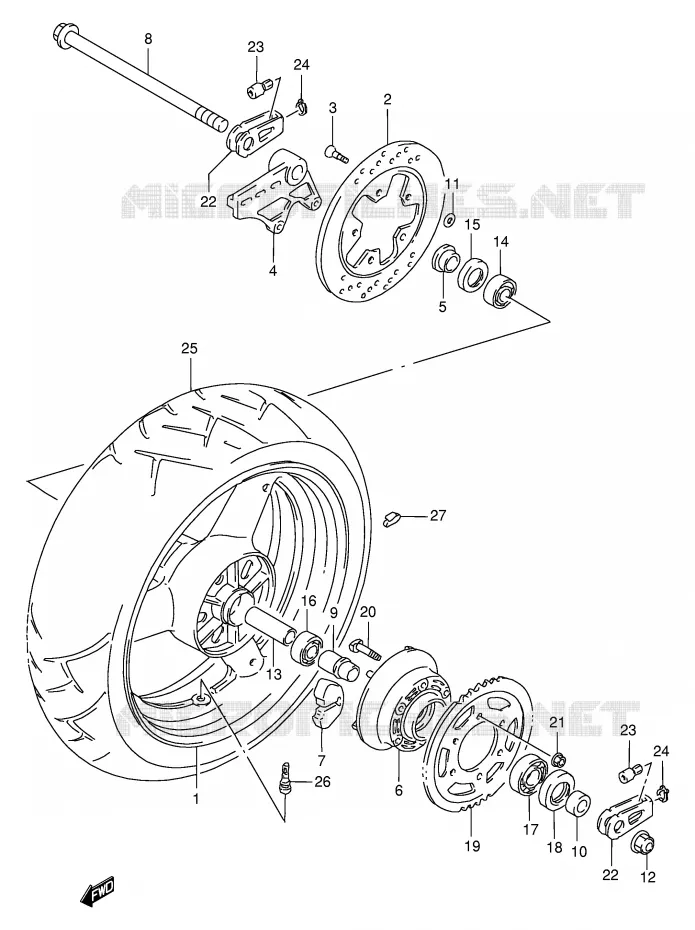 ROUE ARRIERE (MODELE P/R) Suzuki MOTO 1100 GSX-R 1995  GSX-R1100WS(E2)