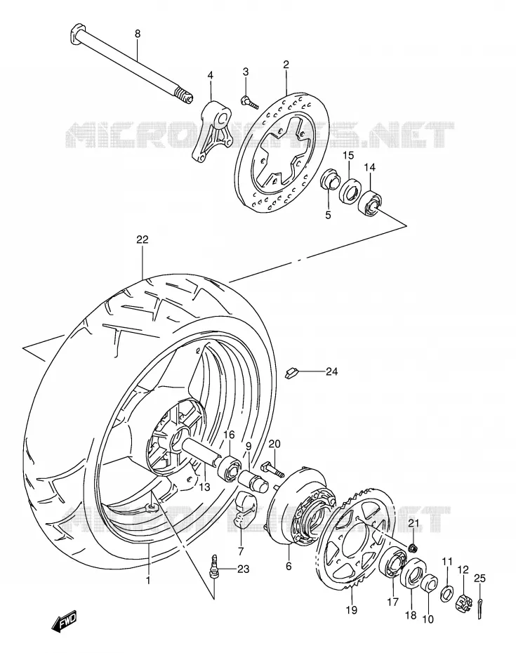 ROUE ARRIERE (MODELE S/T/V/W) Suzuki MOTO 1100 GSX-R 1995  GSX-R1100WS(E28)