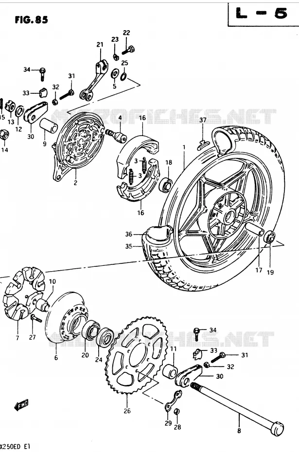 ROUE ARRIERE (MODELE Z) Suzuki MOTO 250 GSX 1982  GSX250ESZ(Z/D)