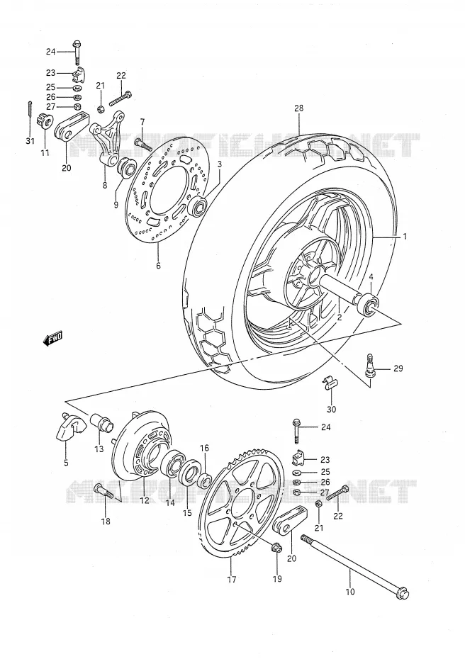 ROUE ARRIERE Suzuki MOTO 1100 GSX-F 1991  GSX1100FM(E28)