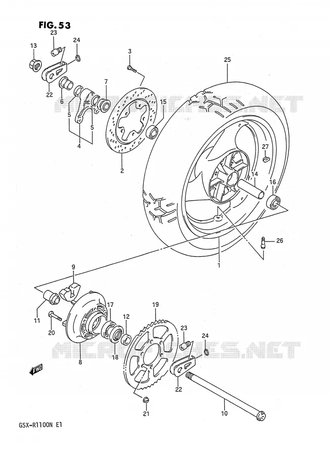 ROUE ARRIERE Suzuki MOTO 1100 GSX-R 1992  GSX-R1100N(E1)