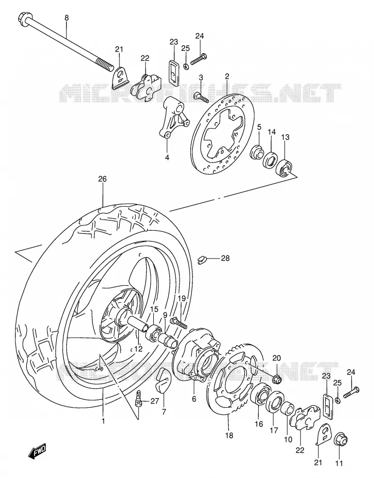 ROUE ARRIERE Suzuki MOTO 600 BANDIT 1995  GSF600US(E2)