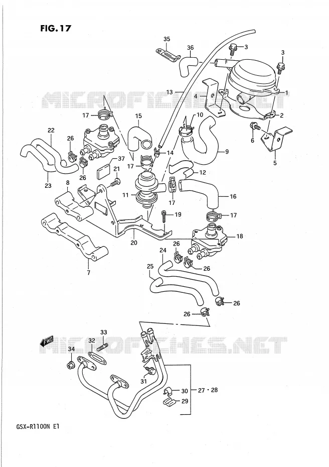 SYSTÈME DE RECYCLAGE GAZ D'ECHAPPEMENT (E18,E39) Suzuki MOTO 1100 GSX-R 1991  GSX-R1100M(E1)