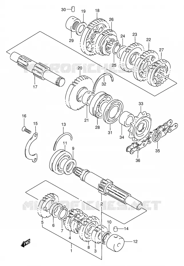 TRANSMISSION (MODELE M) Suzuki MOTO 250 GSX 1991  GSX250FM(E24)