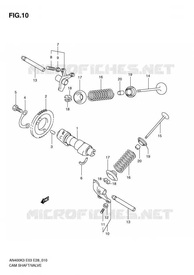 ARBRE A CAMES - SOUPAPES Suzuki SCOOTER 400 BURGMAN 2004  AN400K4(E3/E28)