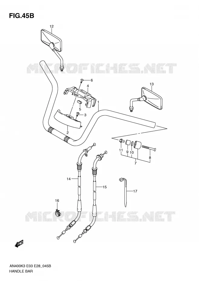 GUIDON (AN400SK5/SK6) Suzuki SCOOTER 400 BURGMAN 2004  AN400K4(E3/E28)