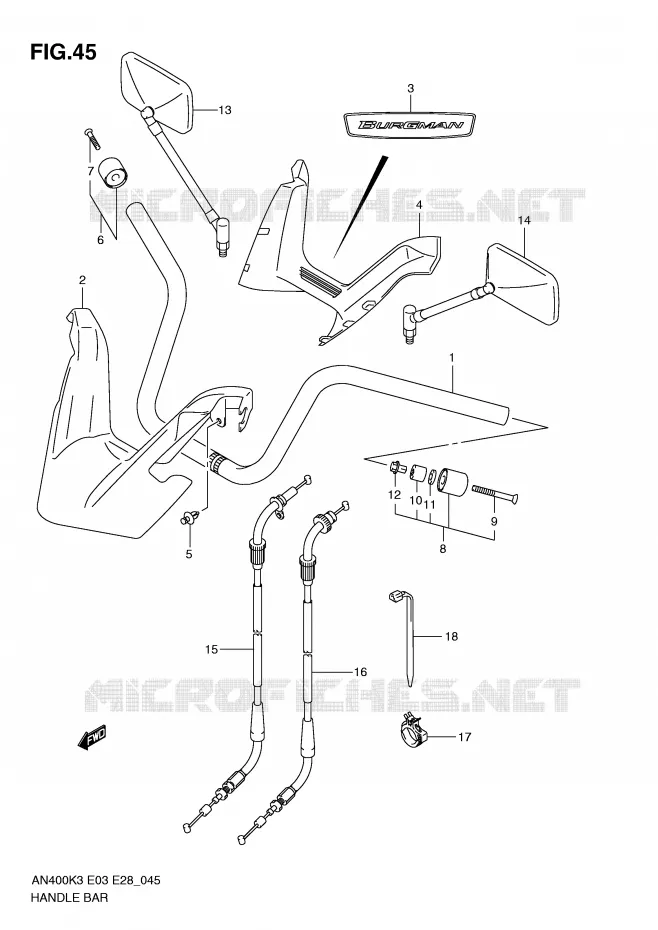GUIDON (MODELE K3) Suzuki SCOOTER 400 BURGMAN 2006  AN400SK6(E3/E28)