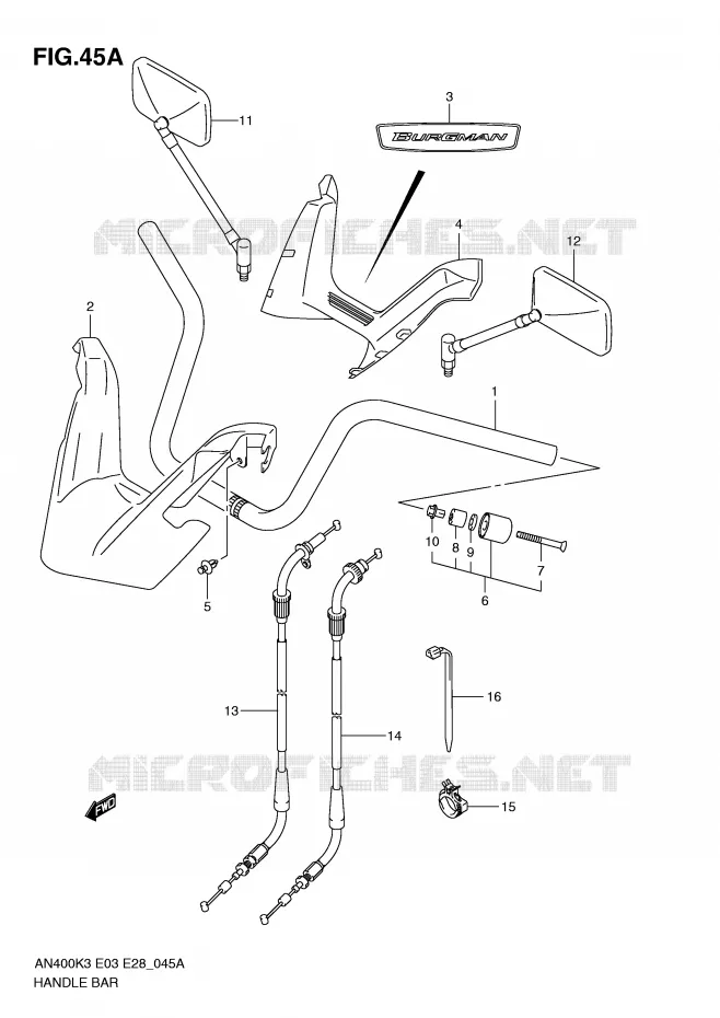 GUIDON (MODELE K4,AN400K5/K6) Suzuki SCOOTER 400 BURGMAN 2006  AN400K6(E3/E28)