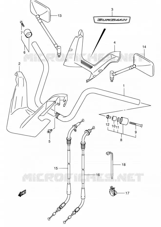 GUIDON (MODELE K3) Suzuki SCOOTER 400 BURGMAN 2003  AN400 K3 (E02,E19,P37,E54)