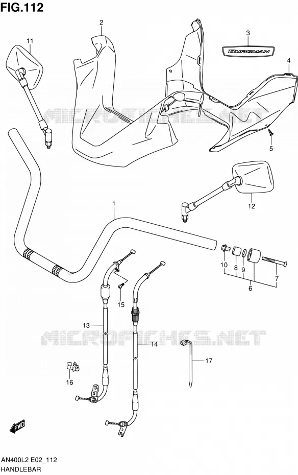 GUIDON (AN400L2 E02) Suzuki SCOOTER 400 BURGMAN 2012  AN400L2(E02,E19)