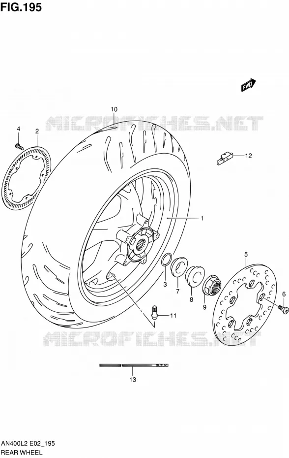 ROUE ARRIERE (AN400ZAL2 E51) Suzuki SCOOTER 400 BURGMAN 2012  AN400L2(E02,E19)