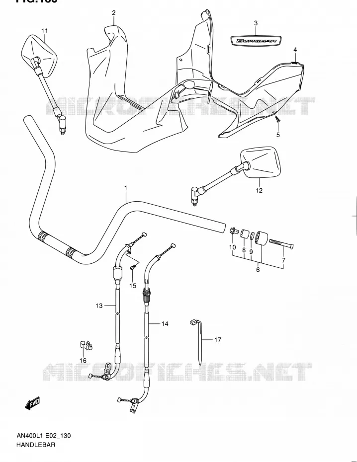 GUIDON (AN400ZAL1 E51) Suzuki SCOOTER 400 BURGMAN 2011  AN400AL1(E19,E24)