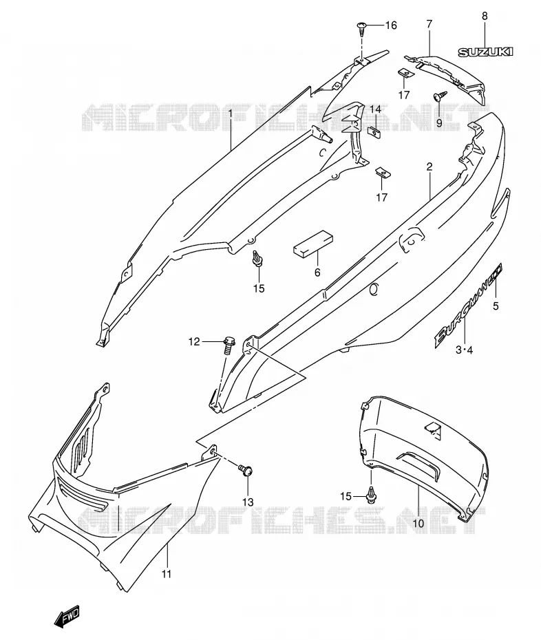 CARENAGES ARRIERE  (MODELE K1) Suzuki SCOOTER 400 BURGMAN 2002  AN400K2(E2)