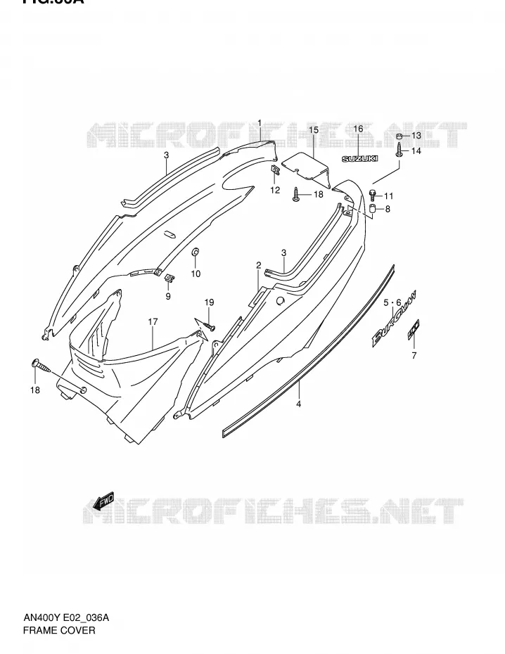 CARENAGES ARRIERE  (MODELE Y) Suzuki SCOOTER 400 BURGMAN 2002  AN400RK2(E2)