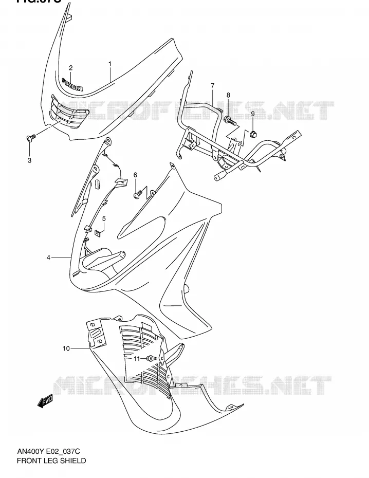 CARENAGES AVANT (MODELE K2) Suzuki SCOOTER 400 BURGMAN 2000  AN400RY(E2)