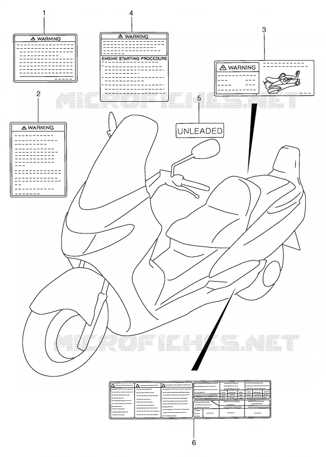 ETIQUETTE (MODELE W/X) Suzuki SCOOTER 250 BURGMAN 1998  AN250W(E2)