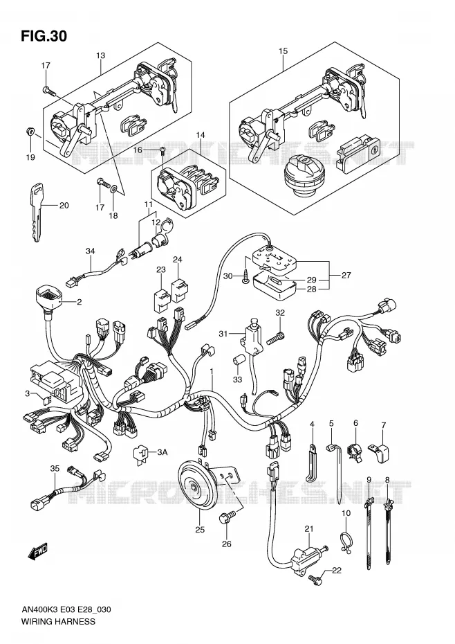 FAISCEAU ELECTRIQUE (MODELE K3/K4) Suzuki SCOOTER 400 BURGMAN 2005  AN400K5(E3/E28)
