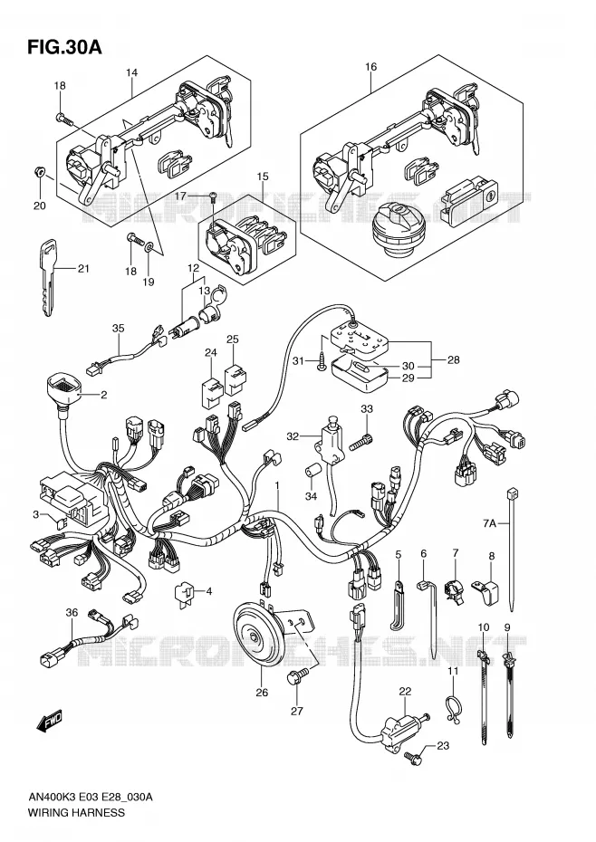 FAISCEAU ELECTRIQUE (MODELE K5/K6) Suzuki SCOOTER 400 BURGMAN 2003  AN400K3(E3/E28)