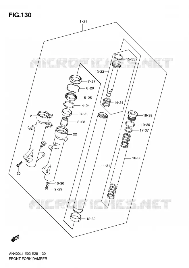 FOURCHE (AN400L1 E33) Suzuki SCOOTER 400 BURGMAN 2011  AN400AL1(E03)