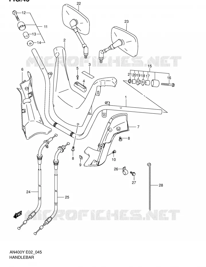 GUIDON (MODELE X/Y) Suzuki SCOOTER 400 BURGMAN 2002  AN400RK2(E2)
