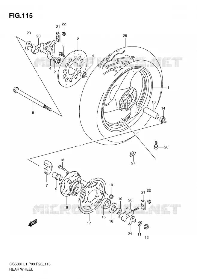 ROUE ARRIERE Suzuki MOTO 500 GS-E 2011  GS500HKL1(P3)