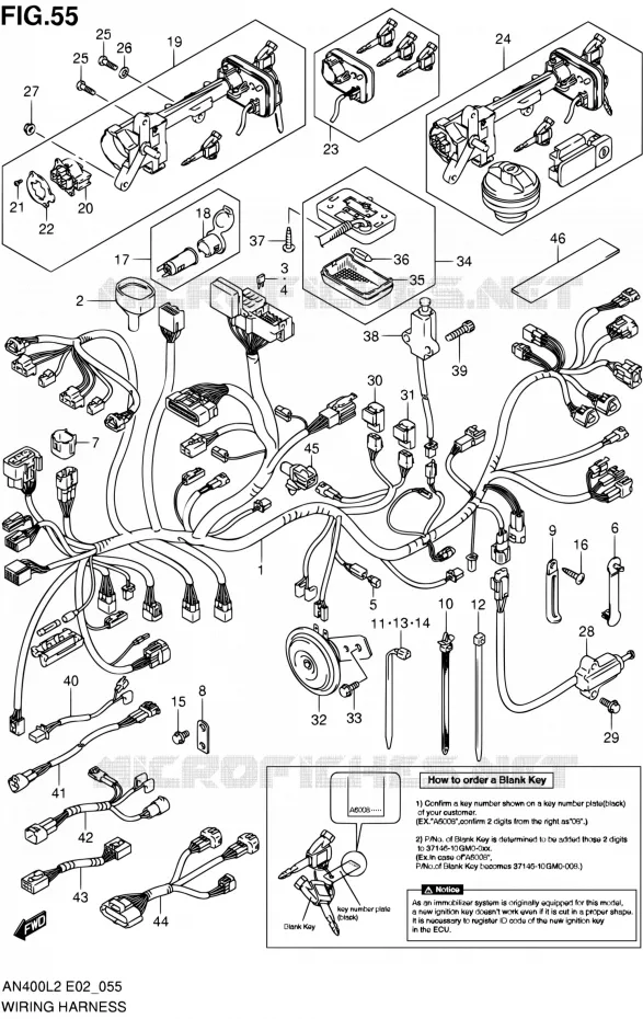 FAISCEAU ELECTRIQUE (AN400AL2 E19) Suzuki SCOOTER 400 BURGMAN 2012  AN400AL2(E19,E24)
