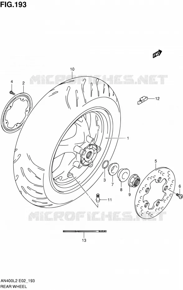 ROUE ARRIERE (AN400ZAL2 E02) Suzuki SCOOTER 400 BURGMAN 2012  AN400AL2(E19,E24)