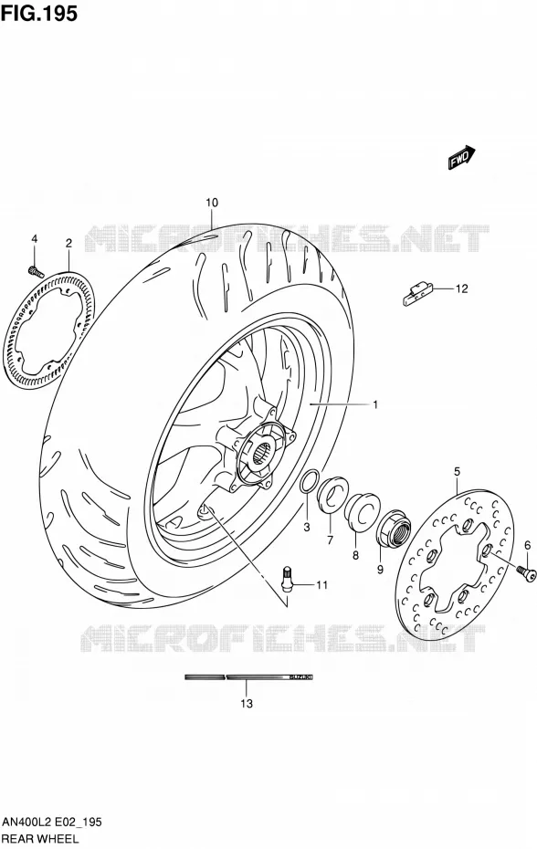 ROUE ARRIERE (AN400ZAL2 E51) Suzuki SCOOTER 400 BURGMAN 2012  AN400AL2(E19,E24)
