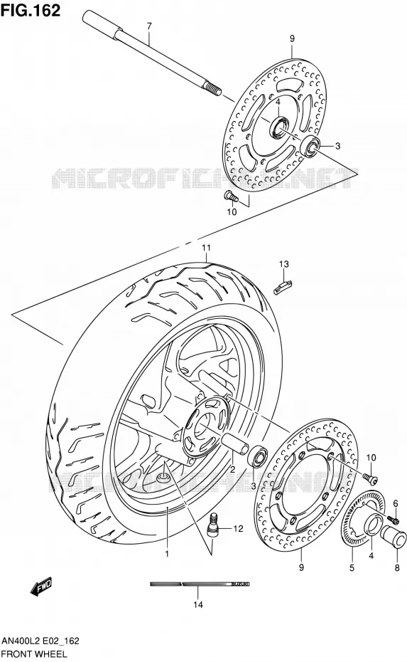 ROUE AVANT (AN400AL2 E19) Suzuki SCOOTER 400 BURGMAN 2012  AN400AL2(E19,E24)