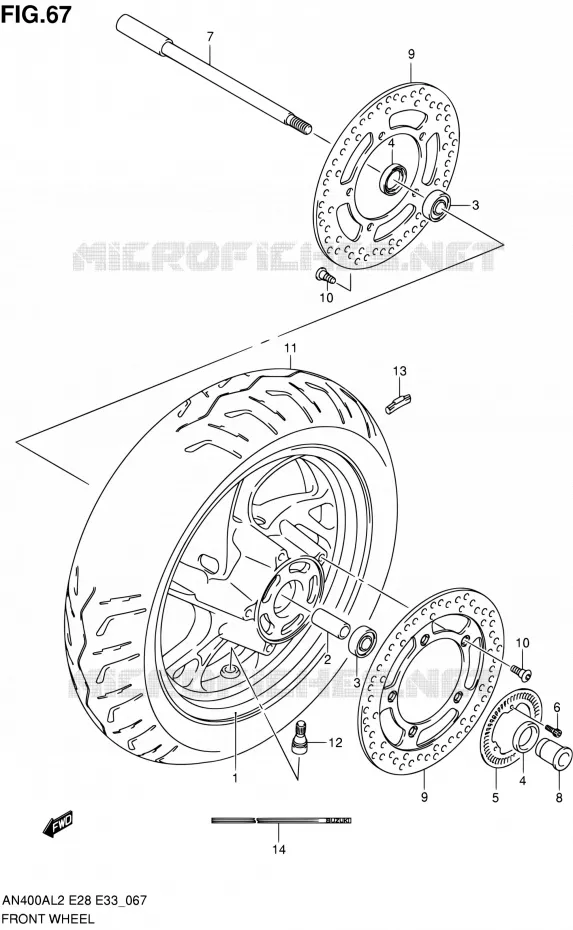 ROUE AVANT Suzuki SCOOTER 400 BURGMAN 2012  AN400AL2/AN400ZAL2(E03,E28,E33)