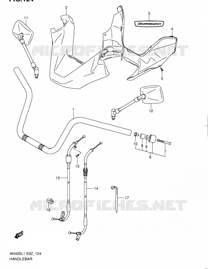 GUIDON (AN400L1 E19) Suzuki SCOOTER 400 BURGMAN 2011  AN400ZA L1 (E02,E19,E51)