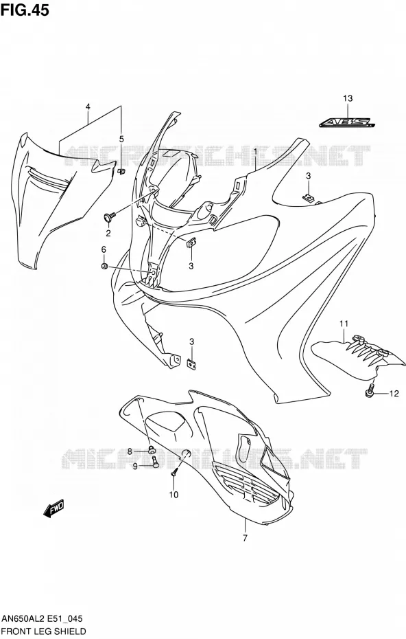 CARENAGES AVANT Suzuki SCOOTER 650 BURGMAN 2012  AN650AL2(E51)
