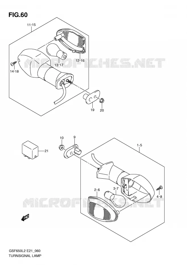 CLIGNOTANTS (GSF650AL2 E21) Suzuki MOTO 650 BANDIT 2012  GSF650SL2(E21)