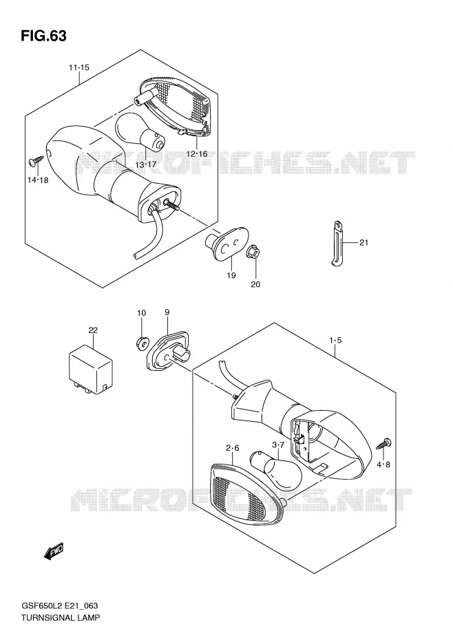 CLIGNOTANTS (GSF650SUL2 E21) Suzuki MOTO 650 BANDIT 2012  GSF650AL2(E21)