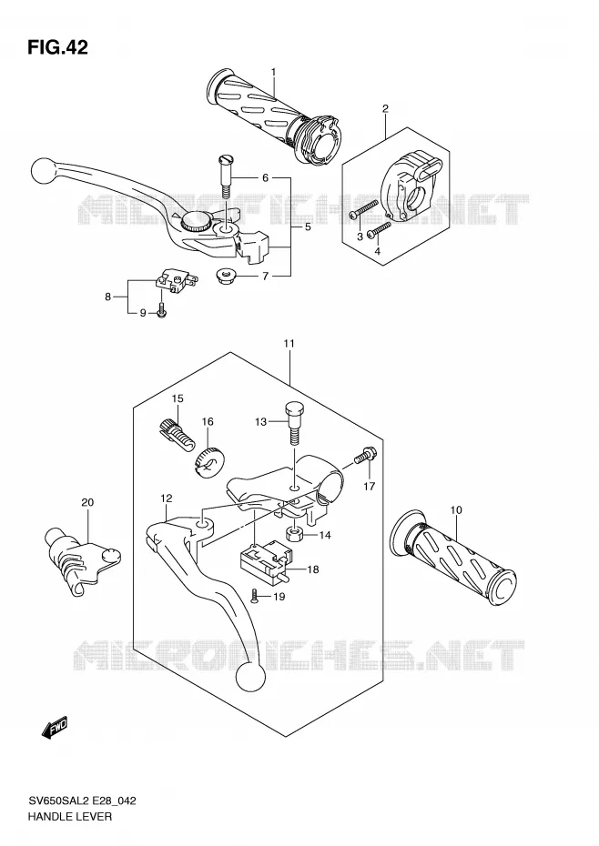 ENSEMBLE LEVIERS - POIGNEES Suzuki MOTO 650 SV-S 2012  SV650SAL2(E28)