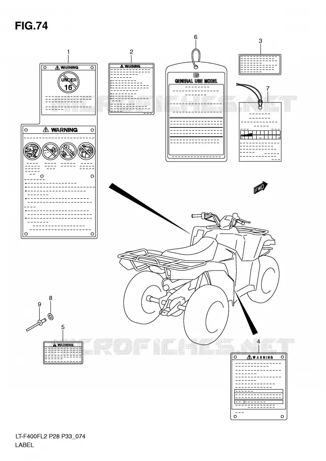 ETIQUETTE (LT-F400FZL2 P33) Suzuki QUAD 400 KINGQUAD 2012  LT-F400FZL2(P28)