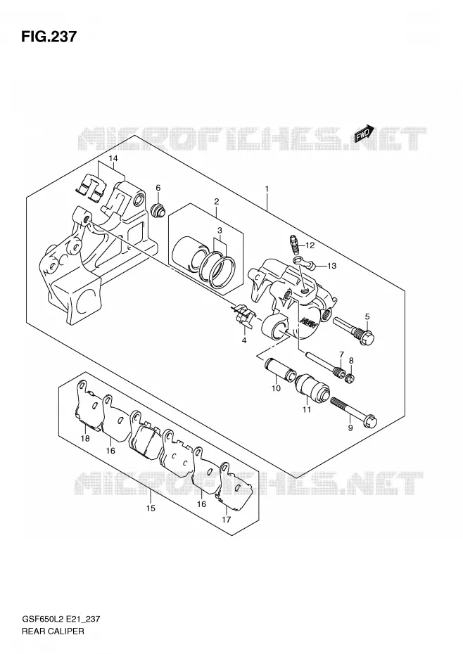 ETRIER DE FREIN ARRIERE (GSF650SAL2 E21) Suzuki MOTO 650 BANDIT 2014  GSF650SAL2(E21)