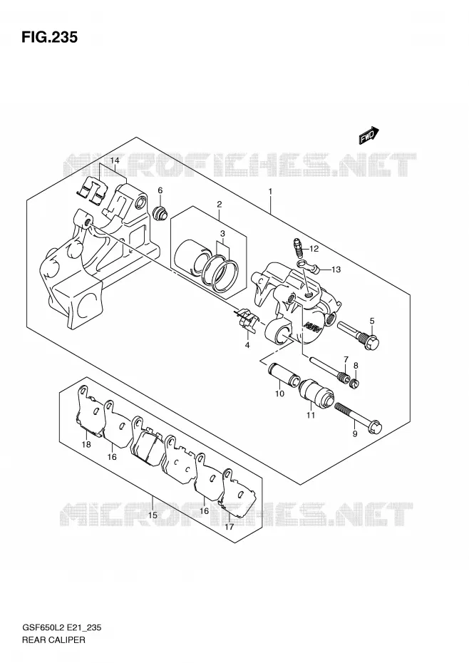 ETRIER DE FREIN ARRIERE (GSF650SL2 E21) Suzuki MOTO 650 BANDIT 2012  GSF650L2(E21)