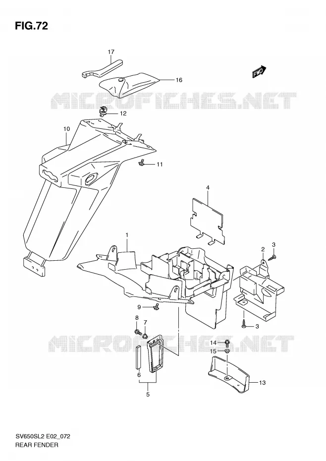 GARDE BOUE ARRIERE (SV650SUL2 E24) Suzuki MOTO 650 SV 2012  SV650SUL2(E02)