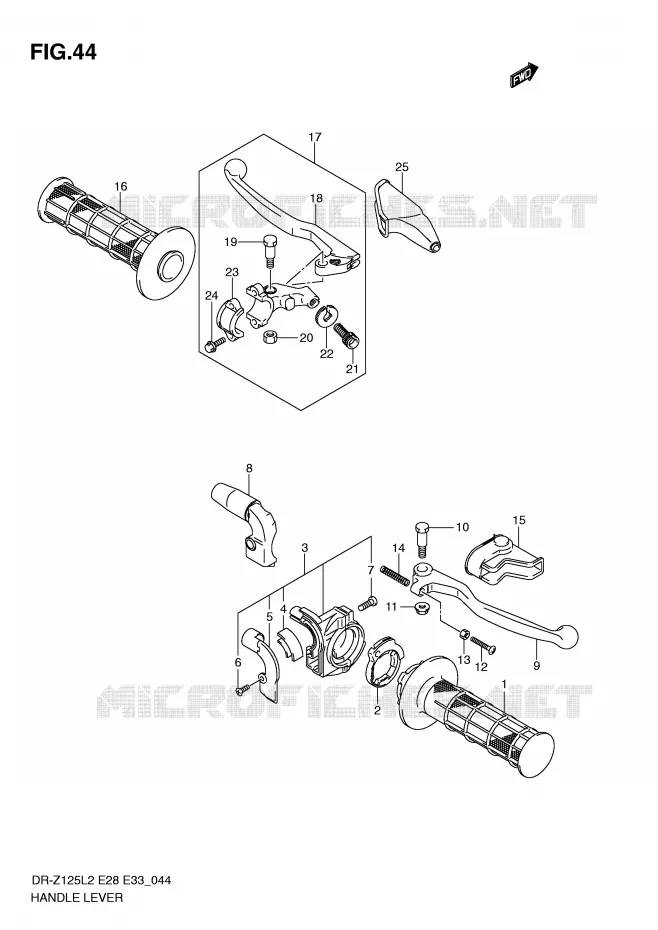 LEVIERS - POIGNEES (DR-Z125LL2 E33) Suzuki MOTO 125 DR-Z 2012  DR-Z125LL2(E28)