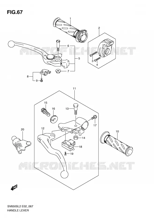 LEVIERS - POIGNEES (SV650SL2 E24) Suzuki MOTO 650 SV 2012  SV650SL2(E02)