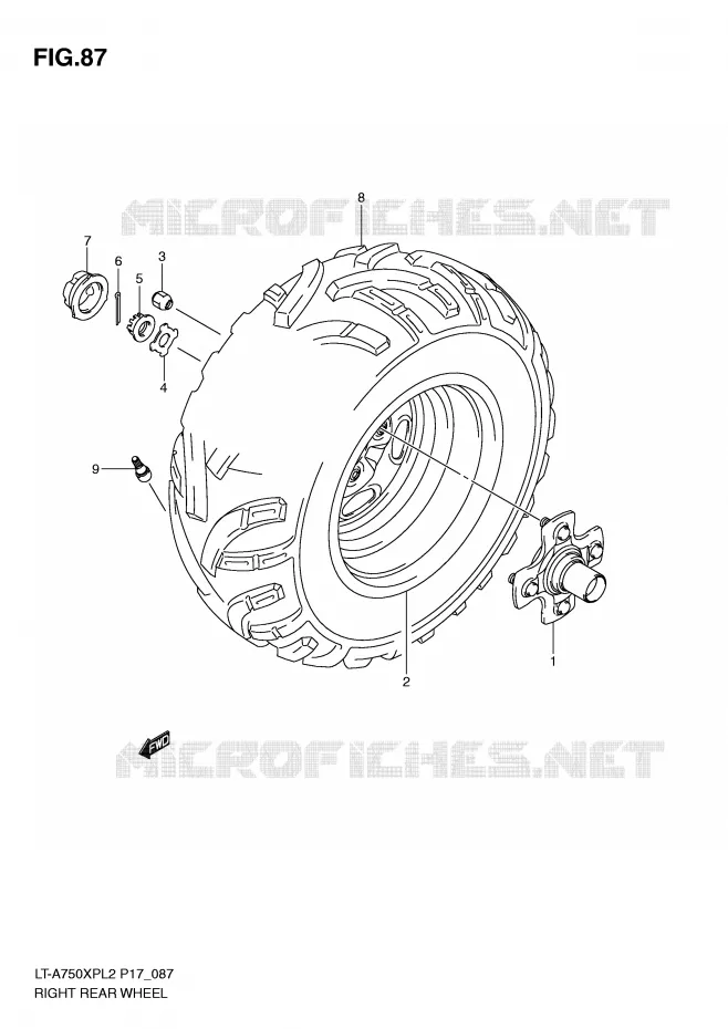 ROUE ARRIERE DROITE (LT-A750XPL2 P17) Suzuki QUAD 750 KINGQUAD 2012  LT-A750XPZL2(P17)
