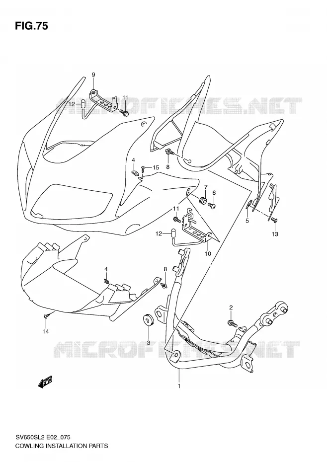 SUPPORTS / FIXATIONS CARENAGES Suzuki MOTO 650 SV 2012  SV650SUL2(E02)