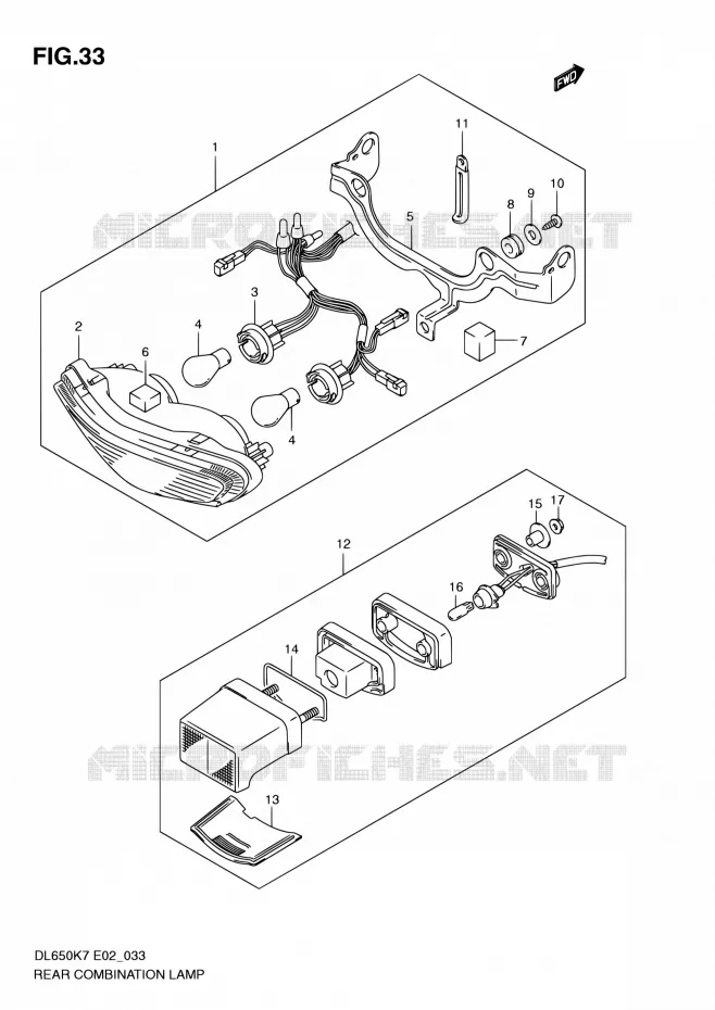 ENSEMBLE FEU ARRIERE Suzuki MOTO 650 V-STROM 2008  DL650 K8 (E02,E19,E24,E37)