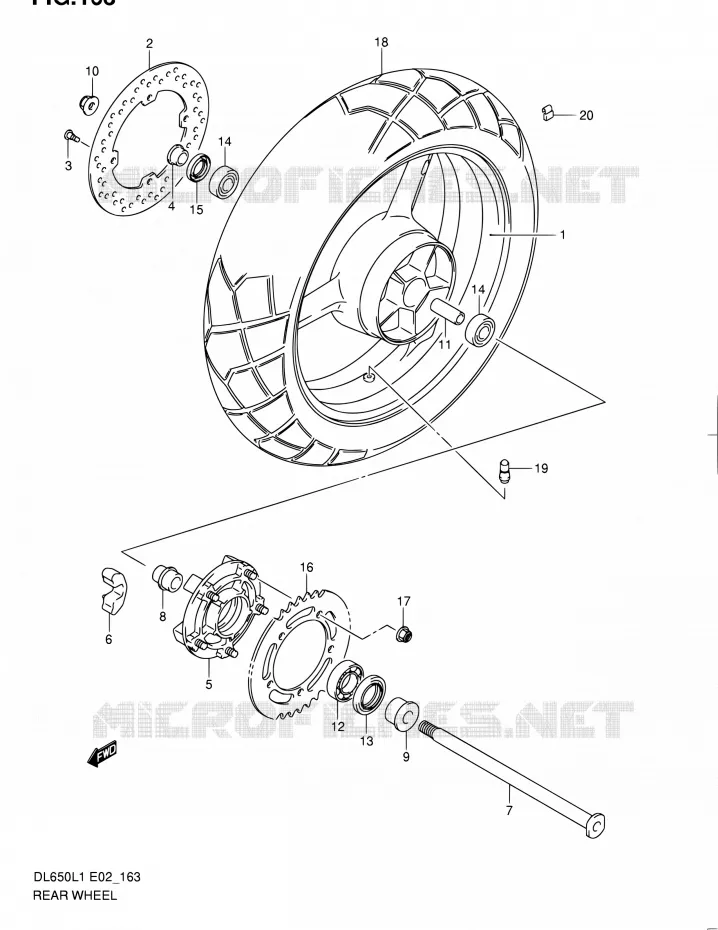 ROUE ARRIERE (DL650L1 E24) Suzuki MOTO 650 V-STROM 2011  DL650 L1 (E02,E19,E24)