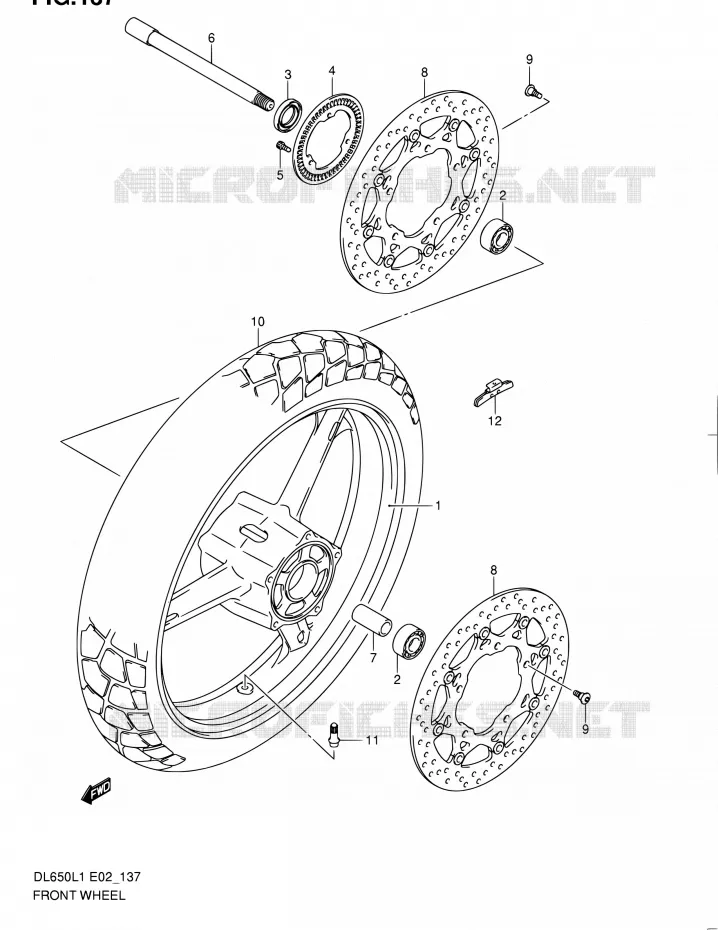 ROUE AVANT (DL650AL1 E19) Suzuki MOTO 650 V-STROM 2011  DL650 L1 (E02,E19,E24)