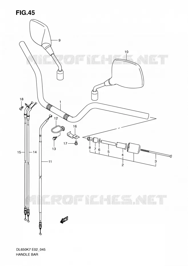 GUIDON (MODEL K7/K8) Suzuki MOTO 650 V-STROM 2008  DL650A K8 (E02,E19,E24,E37)