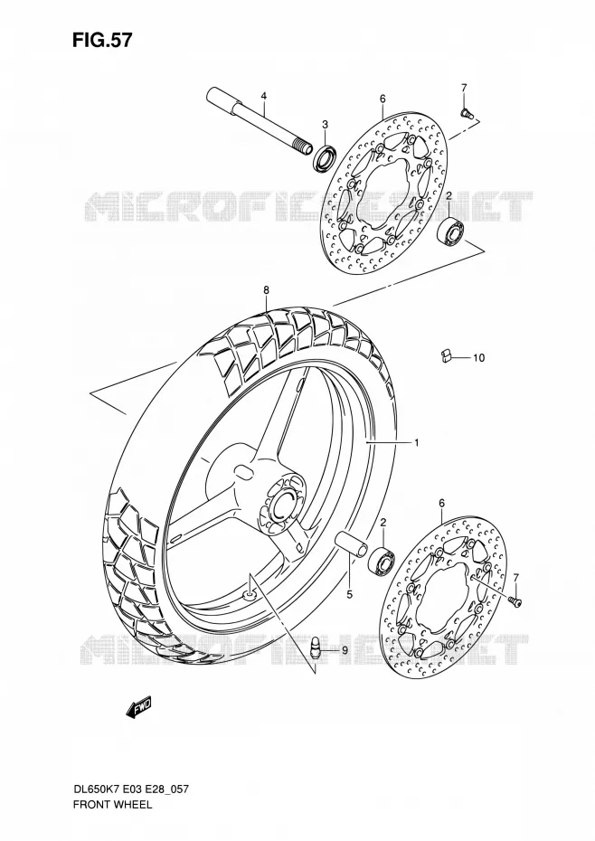 ROUE AVANT (DL650K7/K8/K9/L0) Suzuki MOTO 650 V-STROM 2009  DL650A K9 (E03,E28,E33)