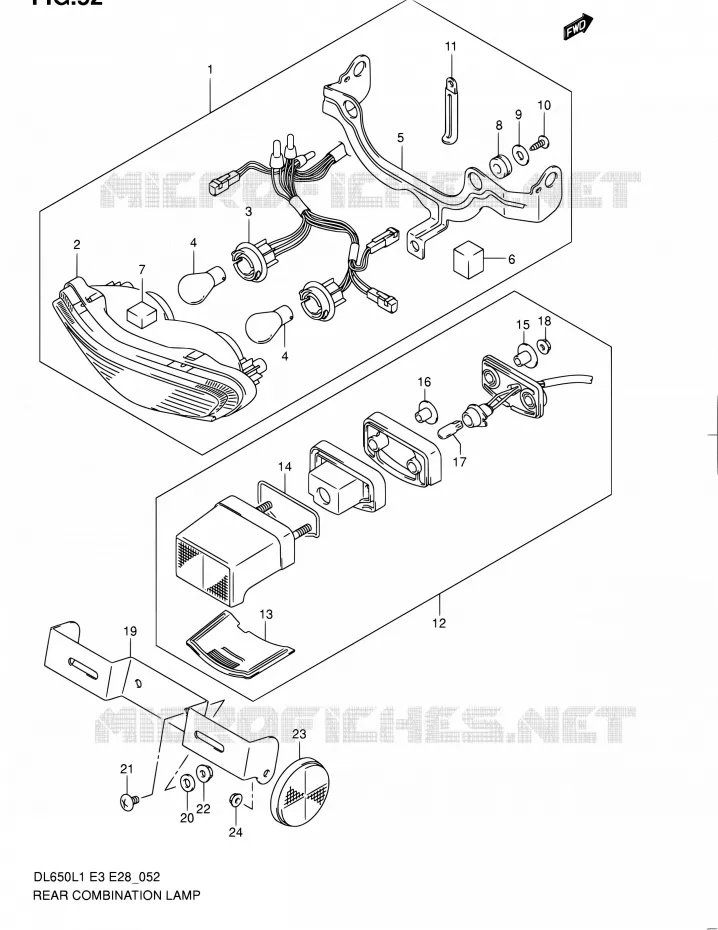 ENSEMBLE FEU ARRIERE Suzuki MOTO 650 V-STROM 2011  DL650A L1 (E03,E28,E33)